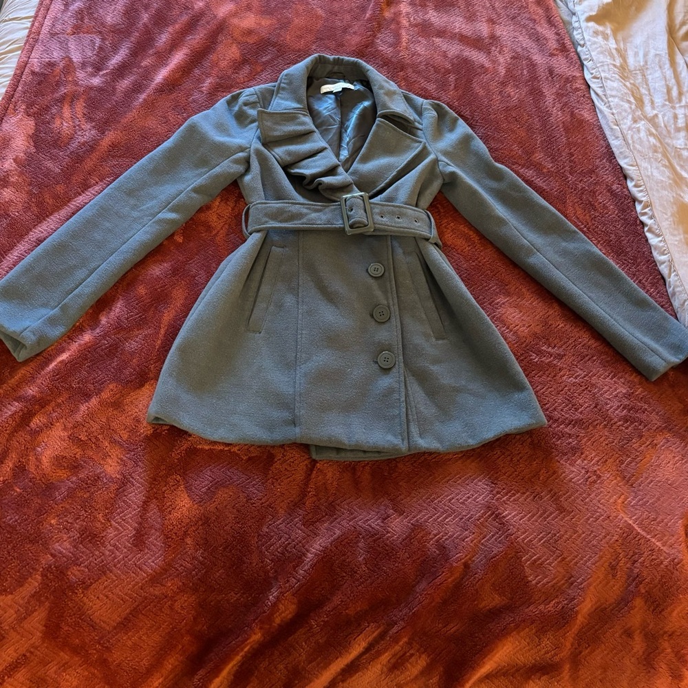 New York & Company Women's Belted Pea Coat in Gray